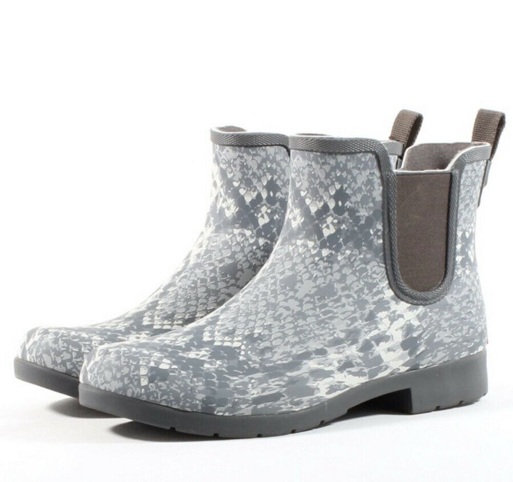 Chooka Womens Eastlake Chelsea Rain Ankle Boot Size 6 Grey Snake Waterproof NWT